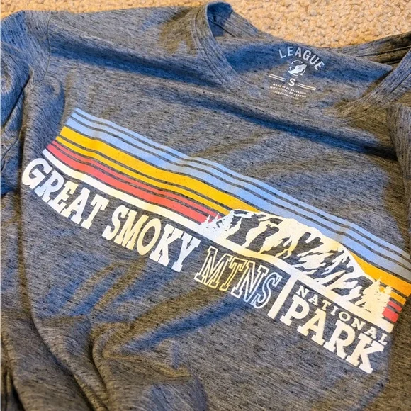 League Heather Blue Great Smoky Mtns Park Short Sleeve Tee with Stripes - Picture 4 of 5